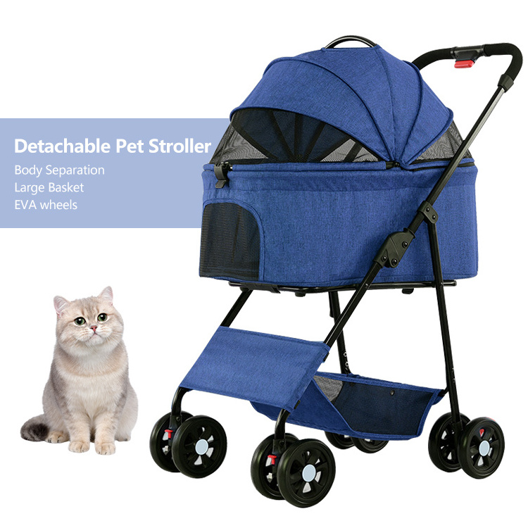 4-Wheels Cat Stroller Pet Carrier Strolling Cart Foldable Dog Stroller With Removable Pet Strollers Outdoor Travel Carrier