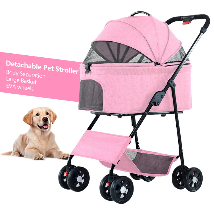 4-Wheels Cat Stroller Pet Carrier Strolling Cart Foldable Dog Stroller With Removable Pet Strollers Outdoor Travel Carrier