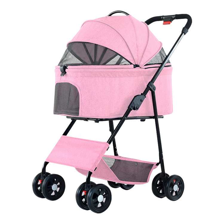 4-Wheels Cat Stroller Pet Carrier Strolling Cart Foldable Dog Stroller With Removable Pet Strollers Outdoor Travel Carrier