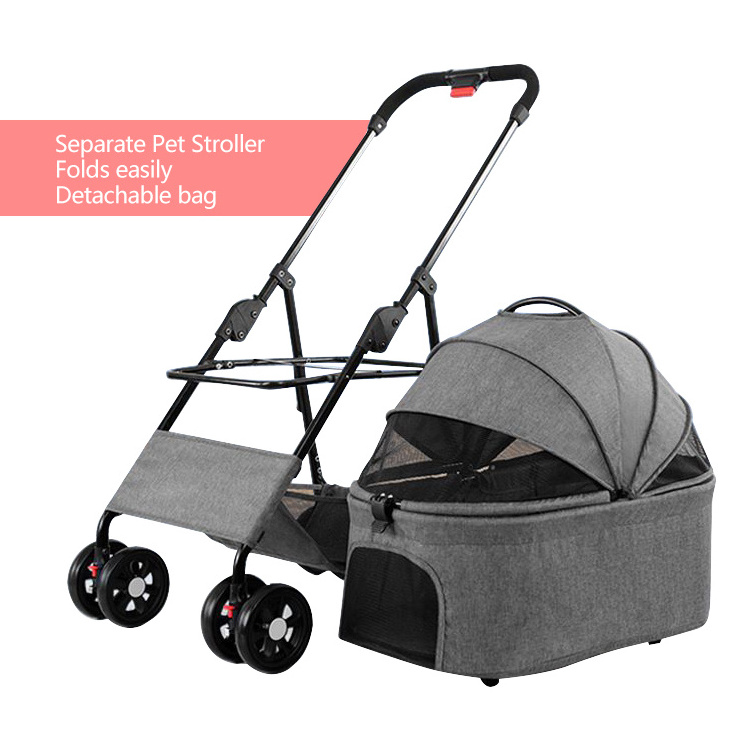 Pet Stroller Comfortable Pet Travel Carrier for Small Medium Dog Cat Folding Puppy Trolley with Storage Basket Pet Carriers