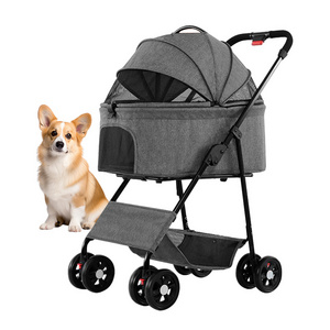 Pet Stroller Comfortable Pet Travel Carrier for Small Medium Dog Cat Folding Puppy Trolley with Storage Basket Pet Carriers