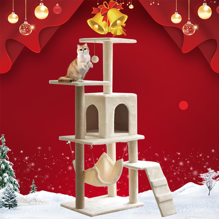 2024 Multi-Level Cat Tree Condo with Scratching Posts Perches Houses Hammock and Baskets Flannel Type Cat Tree