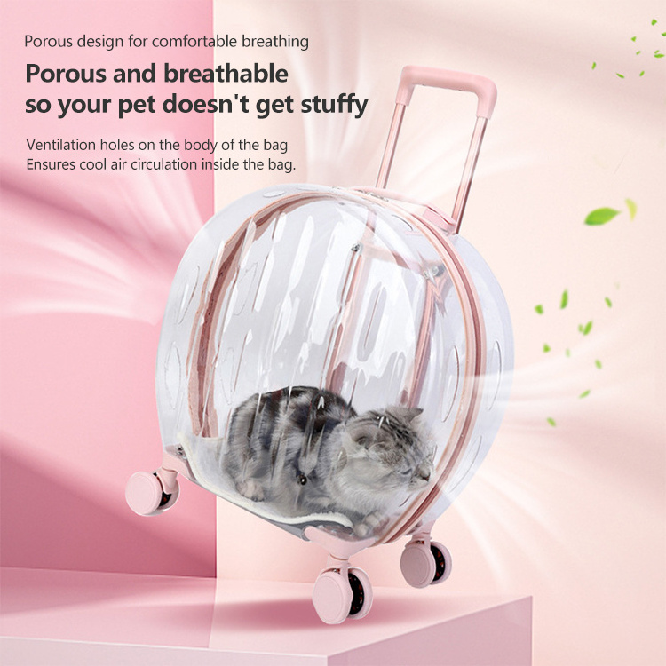 Wholesale Custom Pet Transparent Case Dog Carrier Travel Outdoor Wheel Suitcase for Cat and Dog Pet Trolley Cat Stroller