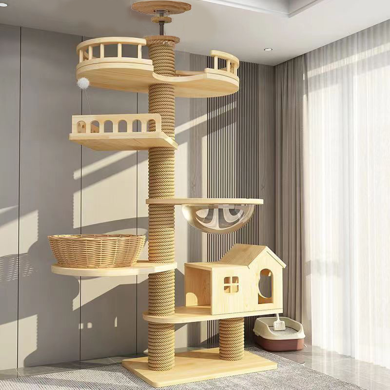 Large Size Wooden Big Cat Tree House Tower Cat Tree Tower Scratching Posts Cat Tree Shelf Scratching Jumping Platform