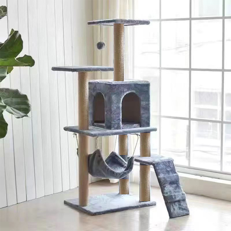 2024 Multi-Level Cat Tree Condo with Scratching Posts Perches Houses Hammock and Baskets Flannel Type Cat Tree