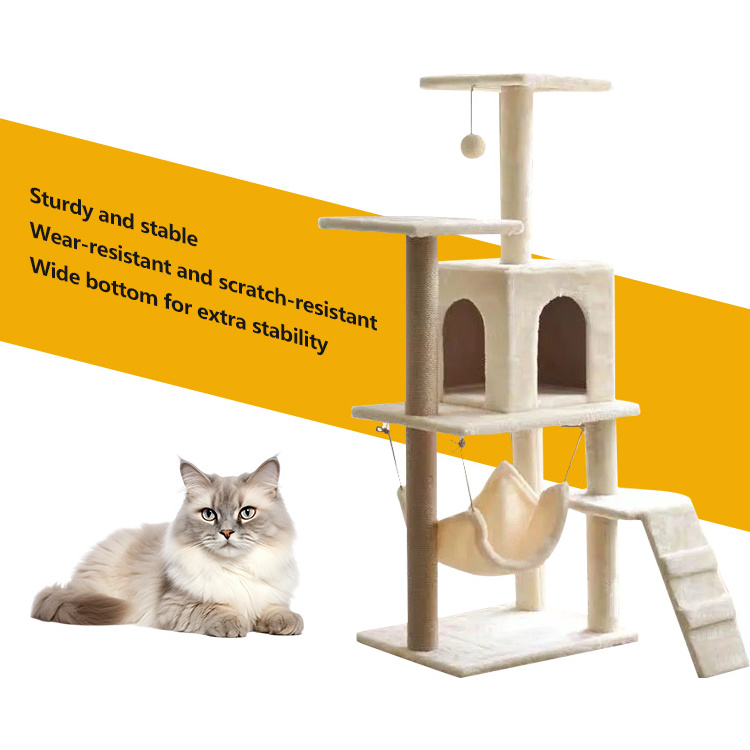 2024 Multi-Level Cat Tree Condo with Scratching Posts Perches Houses Hammock and Baskets Flannel Type Cat Tree