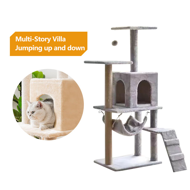 2024 Multi-Level Cat Tree Condo with Scratching Posts Perches Houses Hammock and Baskets Flannel Type Cat Tree