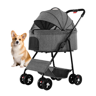 4 Wheels Lightweight Folding Cat Dog Stroller with Storage Basket Pet Travel Bag Pet Stroller for Small Medium Dogs