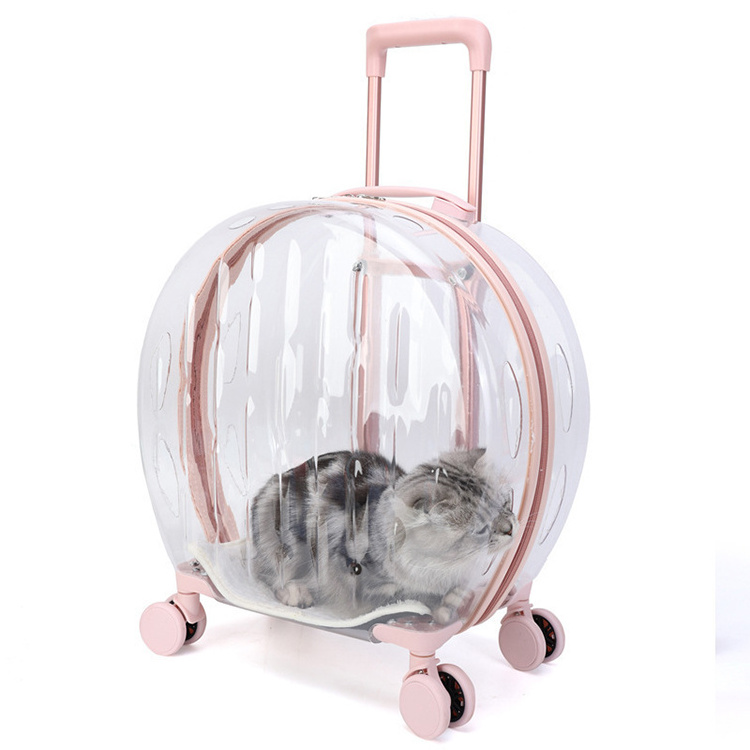 Wholesale Custom Pet Transparent Case Dog Carrier Travel Outdoor Wheel Suitcase for Cat and Dog Pet Trolley Cat Stroller