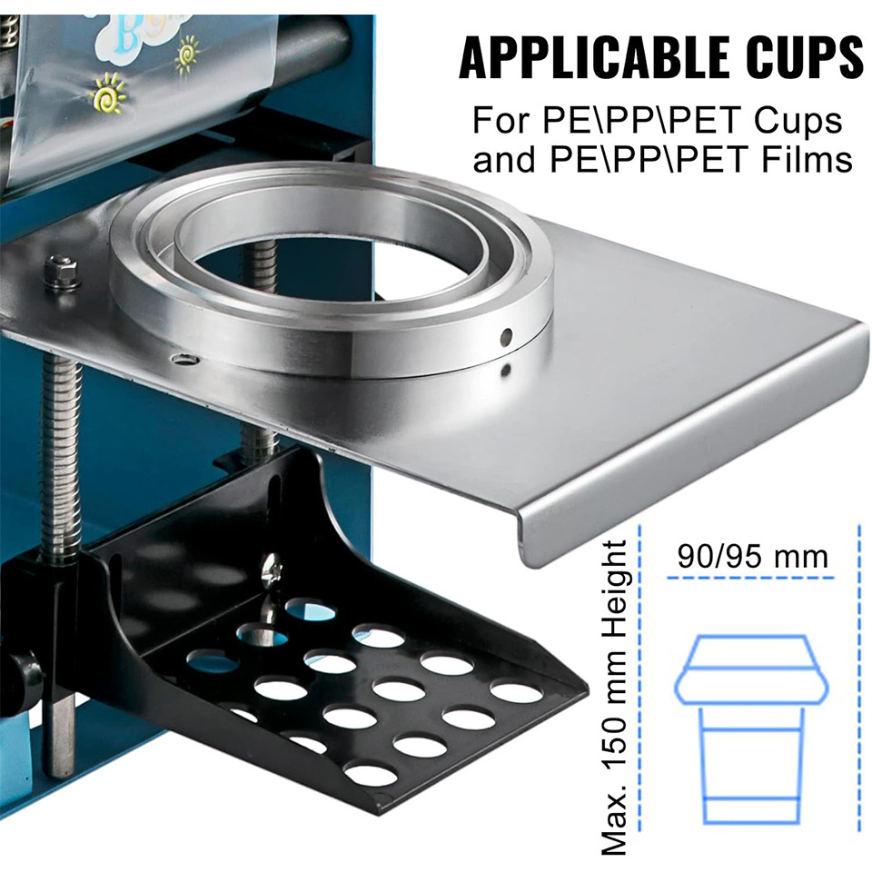 WY802F Boba Tea Cup Sealing Machine Plastic Paper Cup Sealer Commercial Bubble Tea Machine 90/95mm 300~500 Cups/Hour