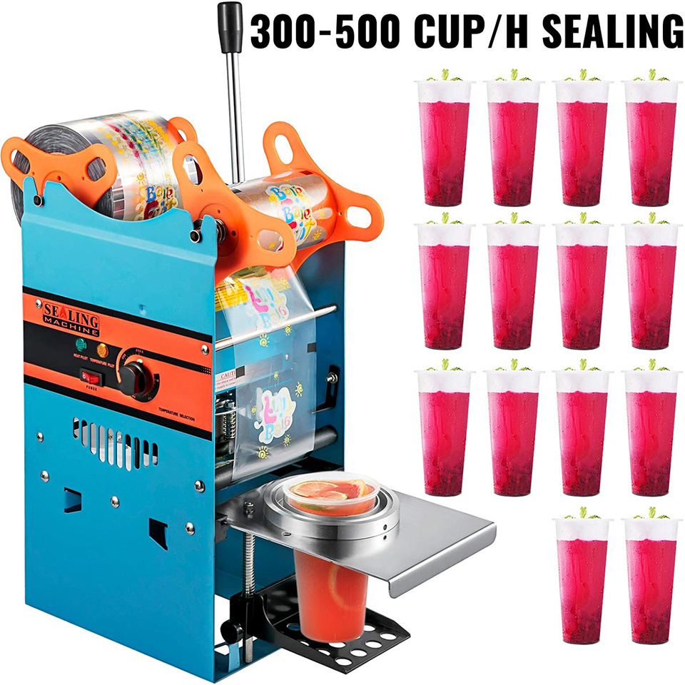 WY802F Boba Tea Cup Sealing Machine Plastic Paper Cup Sealer Commercial Bubble Tea Machine 90/95mm 300~500 Cups/Hour