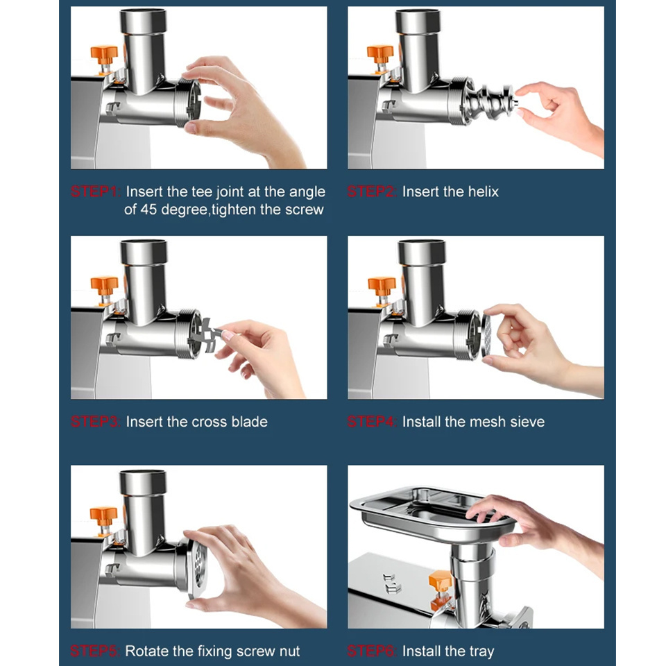 Electric Meat Grinder 70kg/h 650W Meat Mincer Machine S.steel Commercial Meat Grinder with Grinding Plates, Blades, Sausage Kit