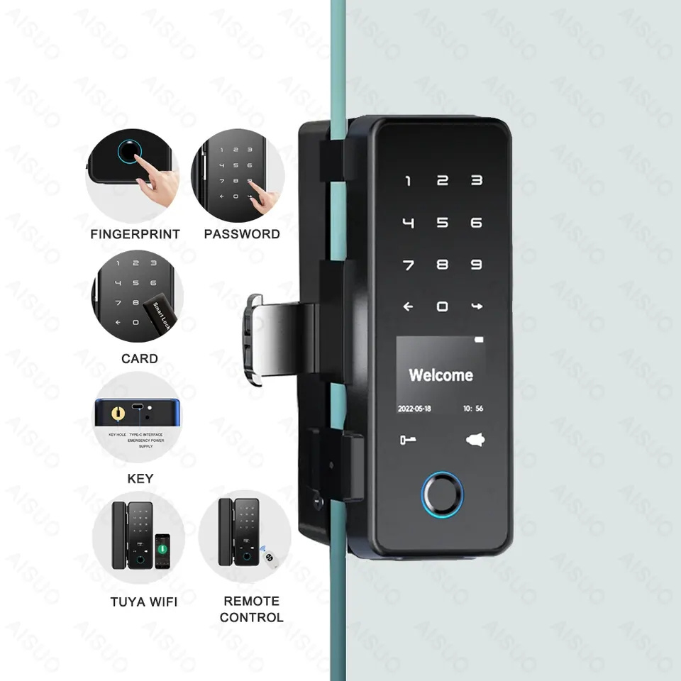 Hot Selling TUYA WIFI smart door lock single latch  Glass Door Lock Bluetooth APP deadbolt smart outdoor glass door lock