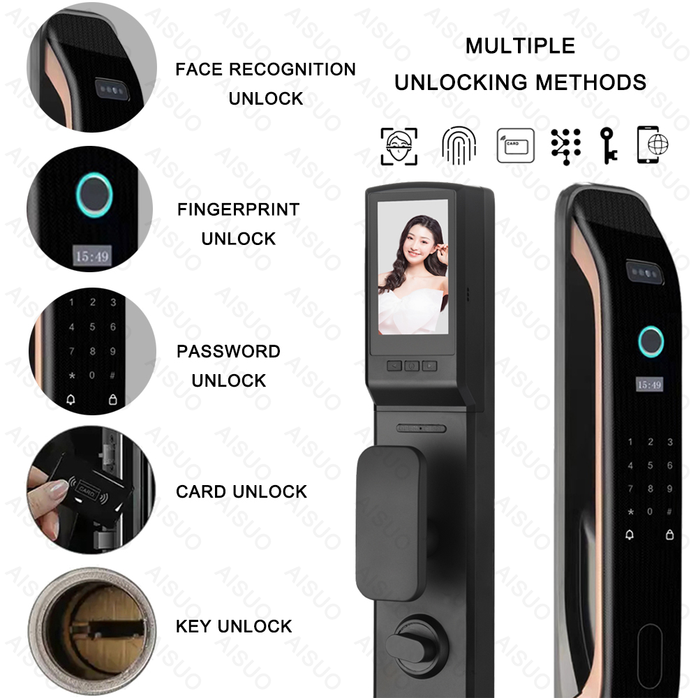 Factory Direct Sale Face Recognition Lock With Camera WIFI APP lock door smart home Card Password Key Automatic smart gate lock