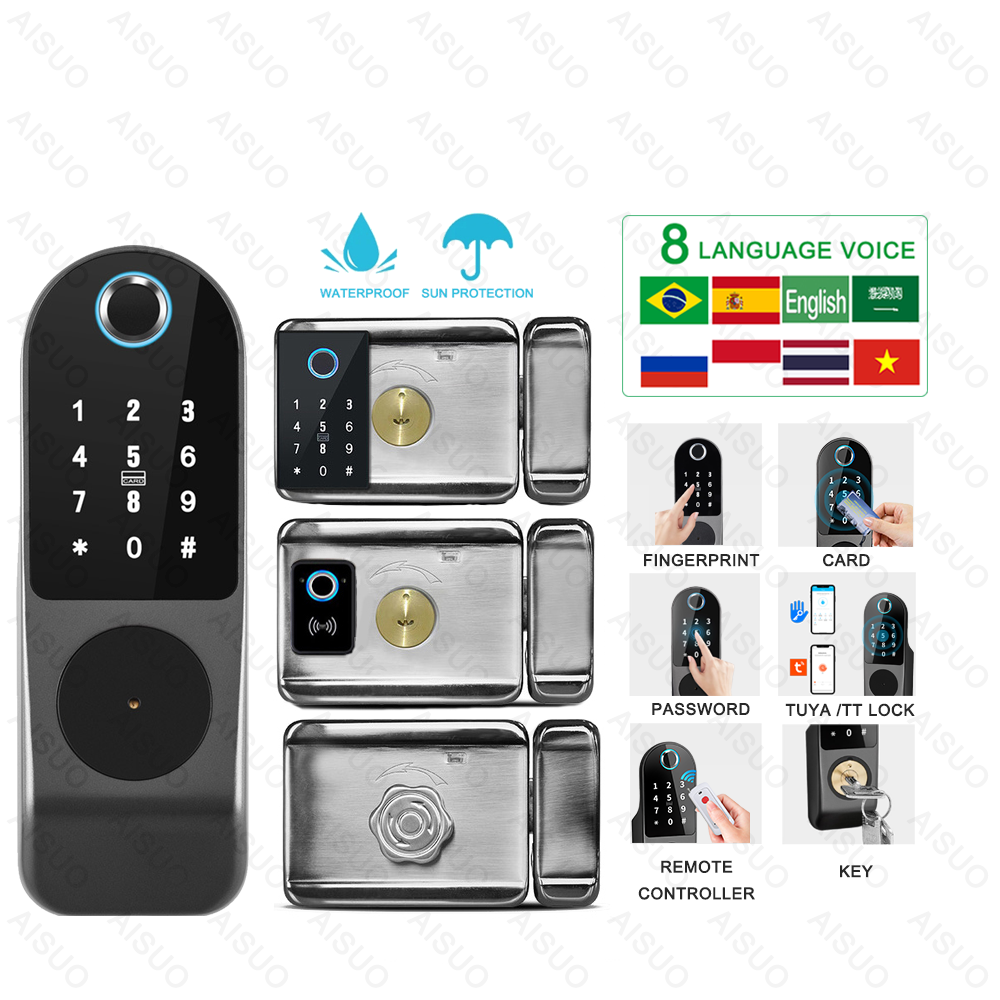 Hot Selling TUYA WIFI waterproof outdoor smart lock for outdoor gate Fingerprint TT LOCK Keyless Digital Biometric ttlock smart