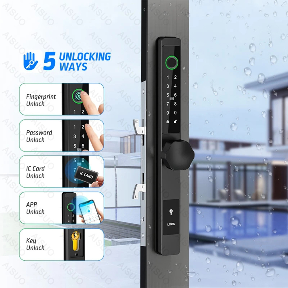 Waterproof Wifi Tuya Fingerprint Pocket Latch Double Digital Slide Hardware Price Smart Lock For Aluminum Sliding Door Lock