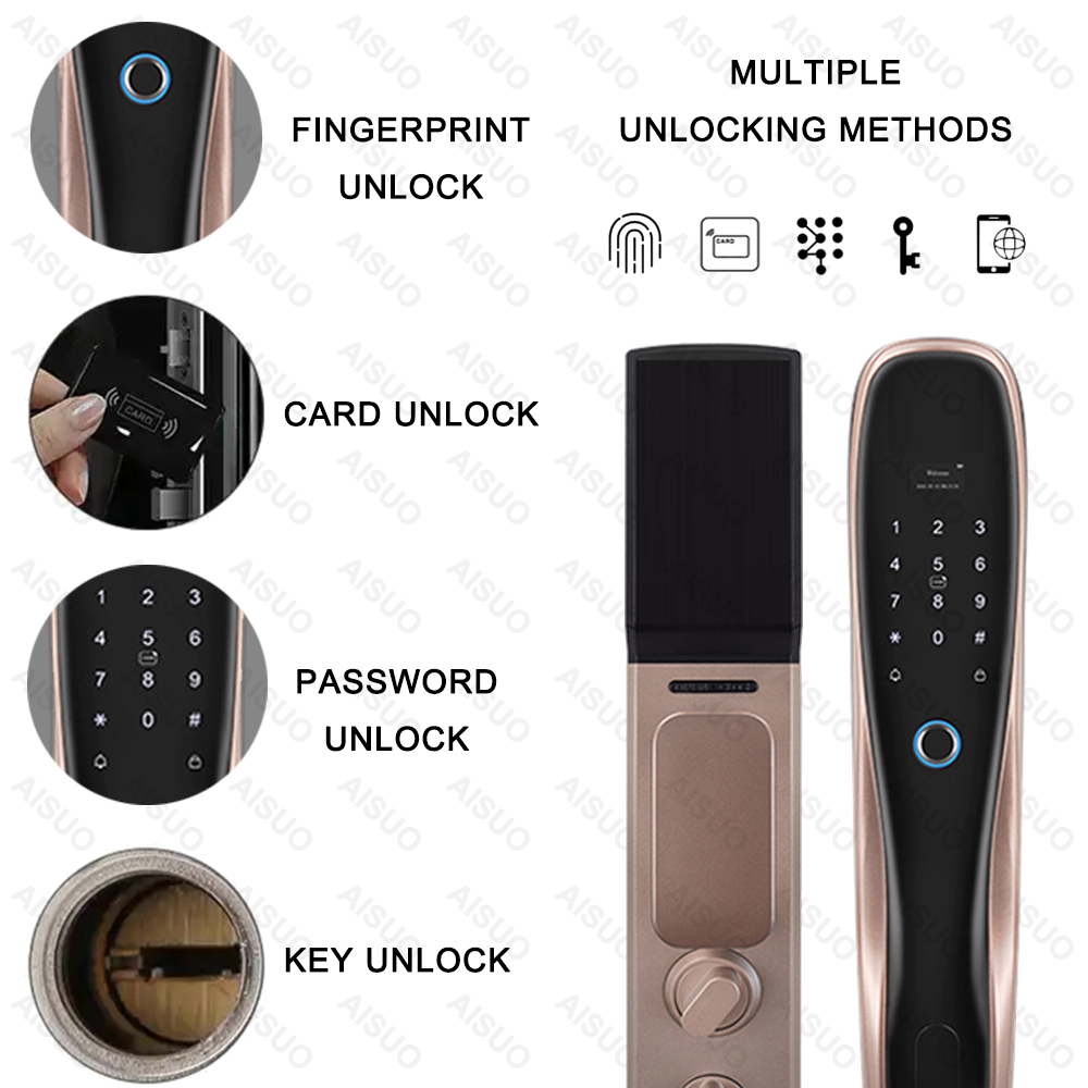 AISUO Remote Control TUYA WIFI Fully Automatic Electric Touchscreen Keypad Fingerprint Key Password Card Zinc Alloy Smart Lock