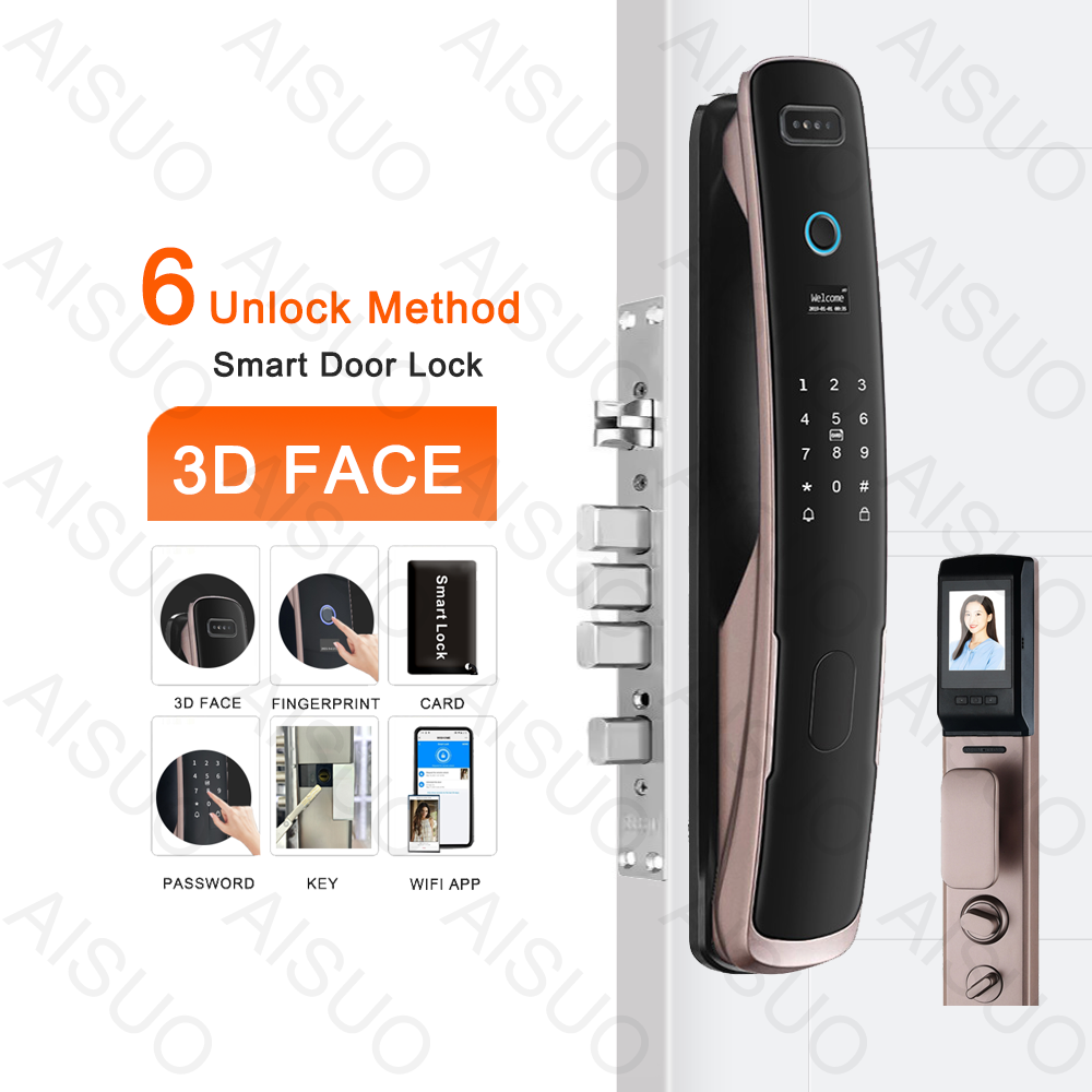 AISUO WIFI APP Fingerprint Password Card 3D Face Recognition With Camera Remote Unlock Touchscreen Keypad Door Smart Door Lock