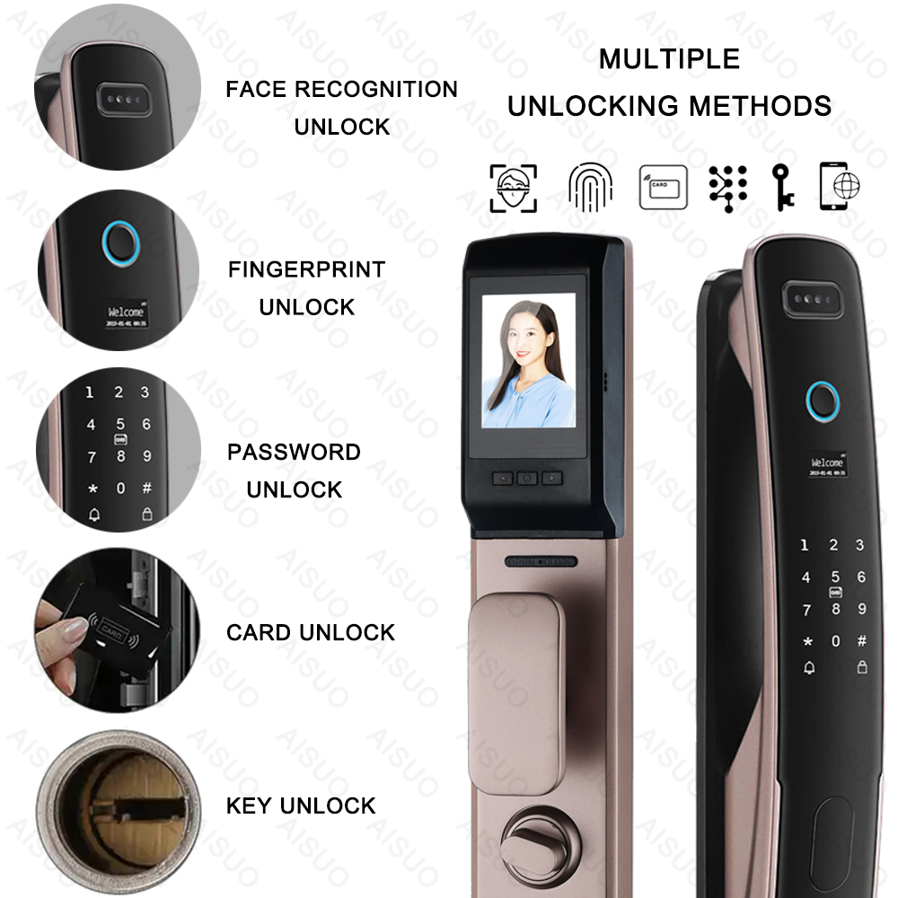 AISUO WIFI APP Fingerprint Password Card 3D Face Recognition With Camera Remote Unlock Touchscreen Keypad Door Smart Door Lock