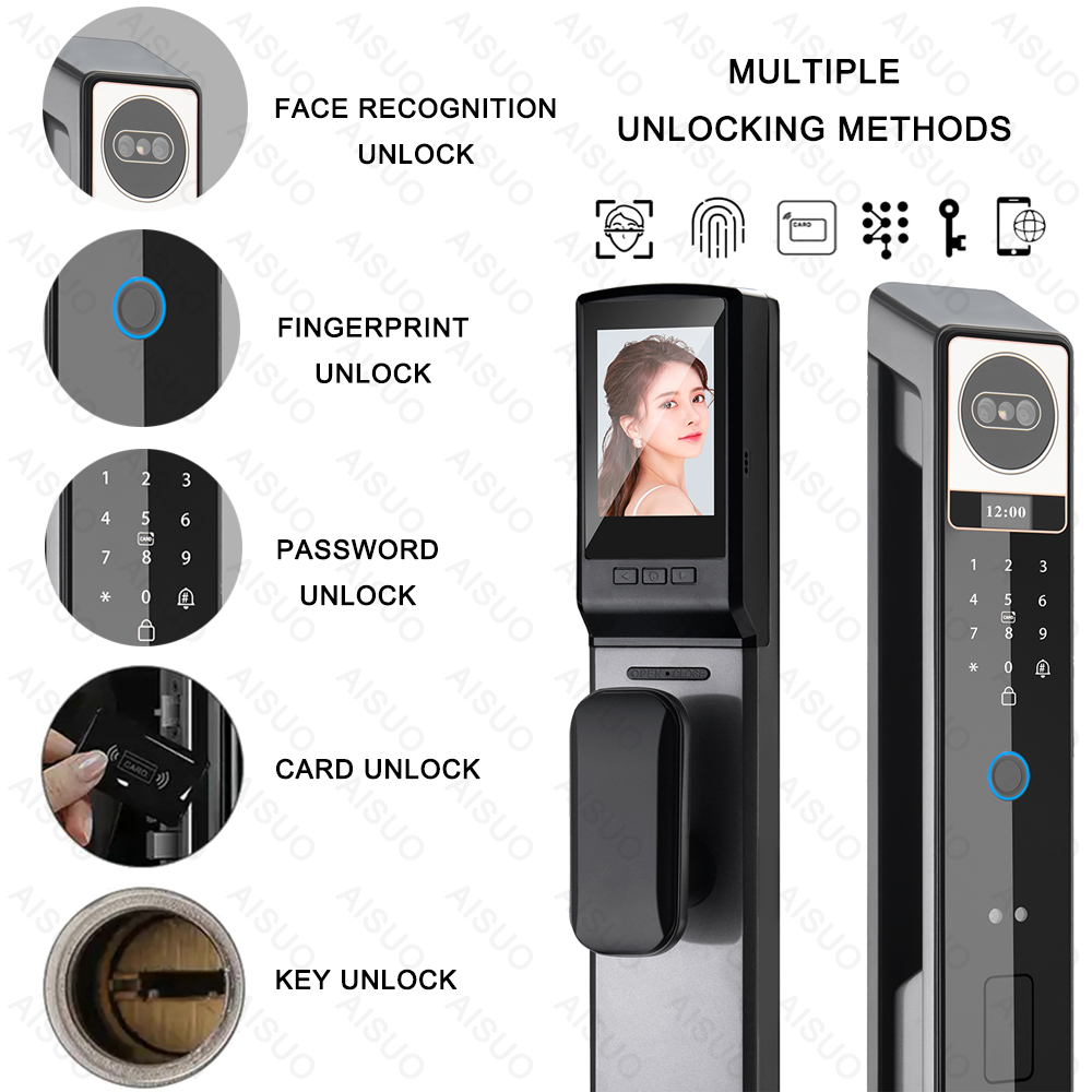 AISUO WIFI APP Zinc Alloy Fingerprint Key Password Card 3D Face Recognition With Camera Keyless Digital Biometric Smart Lock