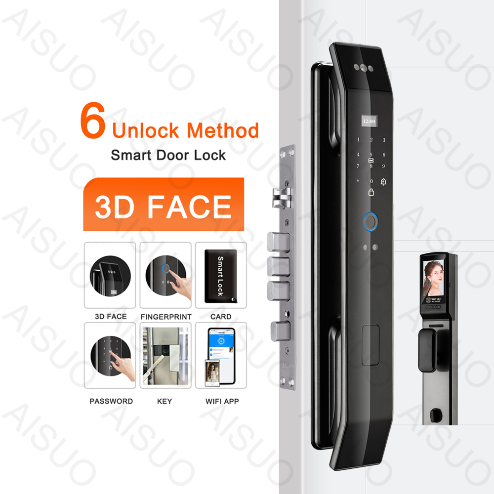 AISUO WIFI APP Key Password Card Keyless Entry Locks With 3D Face Recognition Electric Digital Fingerprint Door Smart Lock