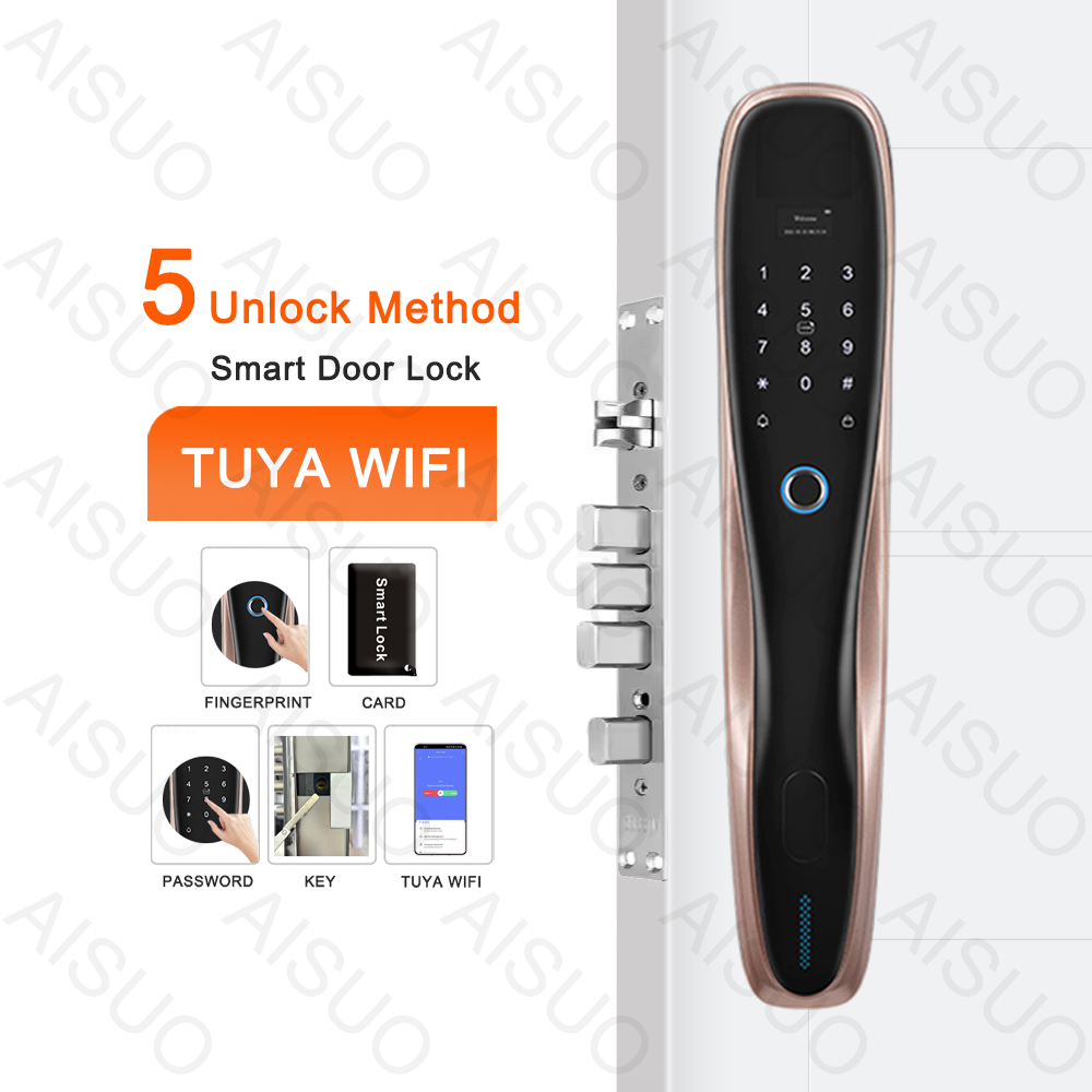 AISUO Remote Control TUYA WIFI Fully Automatic Electric Touchscreen Keypad Fingerprint Key Password Card Zinc Alloy Smart Lock