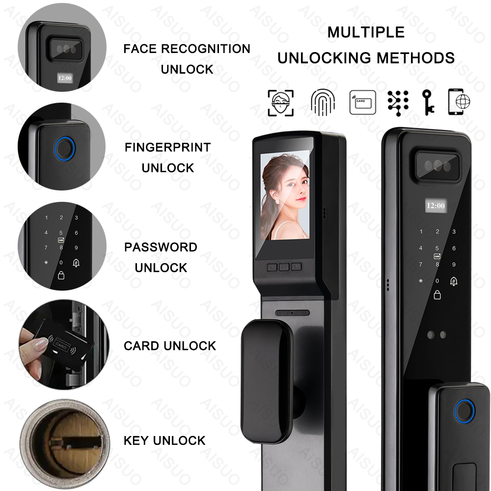 Real Time Video Intercom TUYA Smart Door Lock 3D Face Recognition Digit Door Locks Fingerprint Key Password Card Smart Door Lock