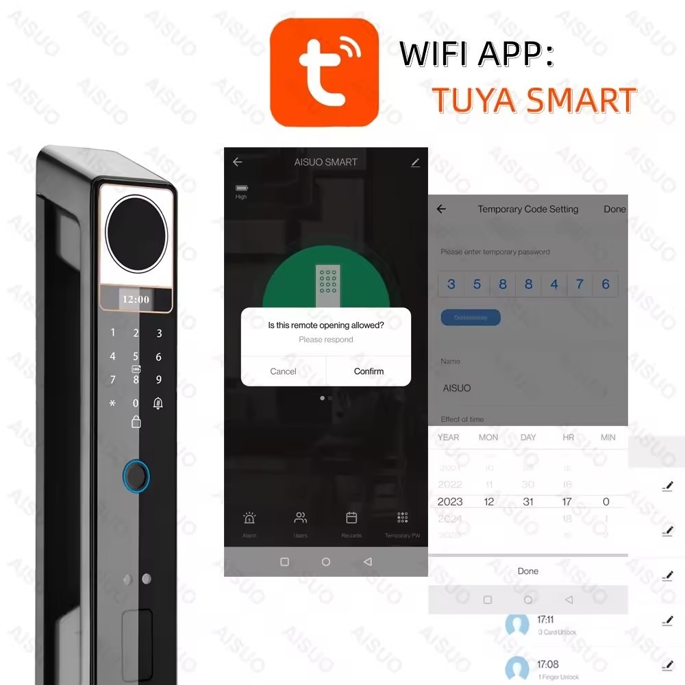 AISUO Automatic TUYA Smart Door Lock With Camera Zinc Alloy Electrical Digital Lock Remote Control Smart Door Lock Deadbolt
