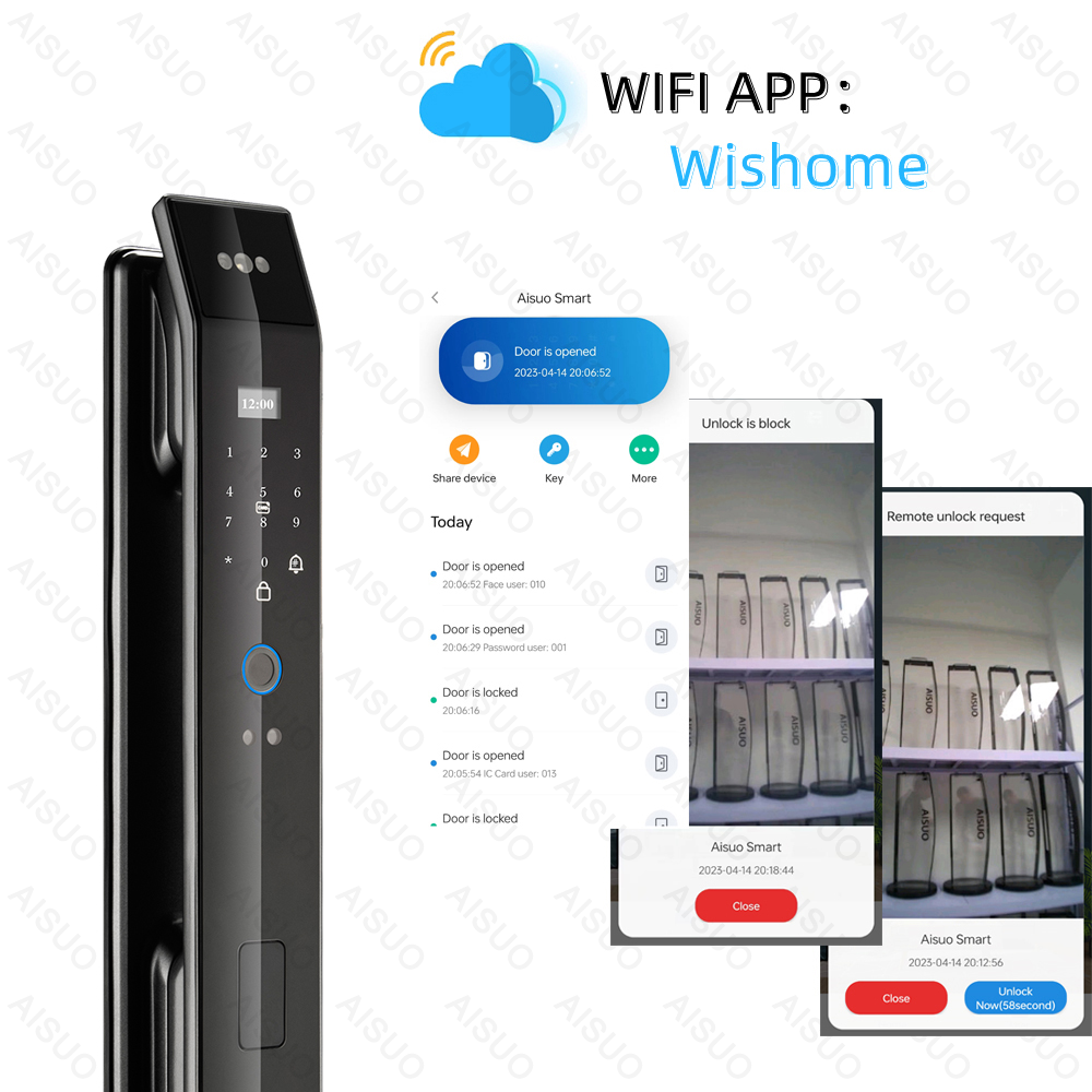 AISUO WIFI APP Key Password Card Keyless Entry Locks With 3D Face Recognition Electric Digital Fingerprint Door Smart Lock