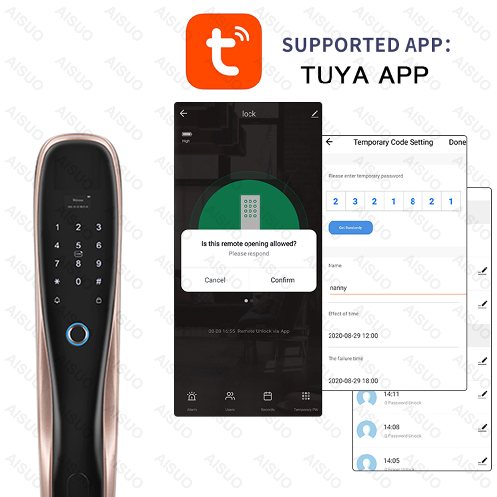 AISUO Remote Control TUYA WIFI Fully Automatic Electric Touchscreen Keypad Fingerprint Key Password Card Zinc Alloy Smart Lock