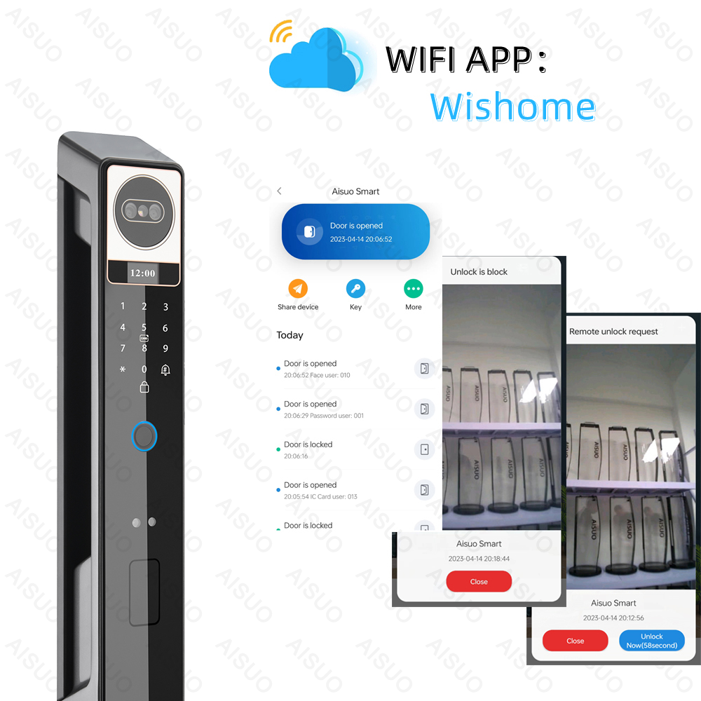 AISUO WIFI APP Zinc Alloy Fingerprint Key Password Card 3D Face Recognition With Camera Keyless Digital Biometric Smart Lock