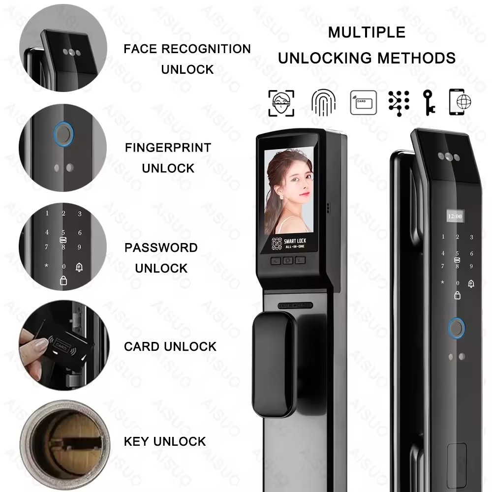 Face Recognition Wooden Handle Intelligent Electronic Magnetic Security Fingerprint Keyless Ttlock Tuya Digital Door Smart Lock