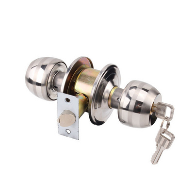 Stainless Steel Handle Ball Knob Lock Cylindrical Ball Lock with Latch Round Door Knob Lock