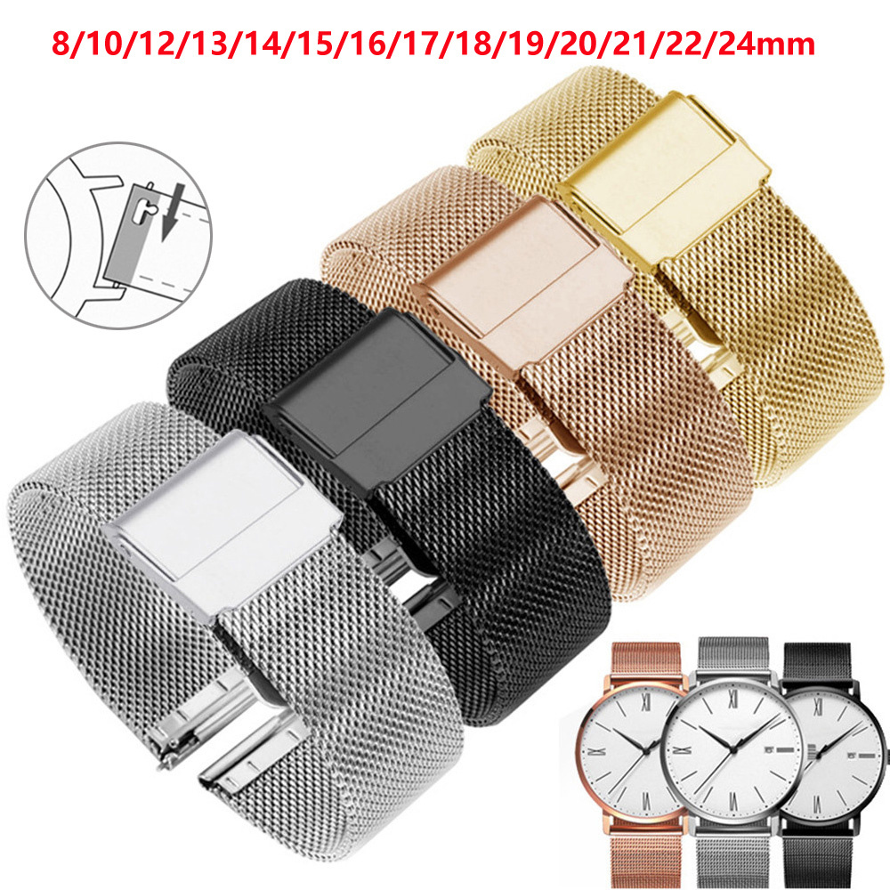 Quick Release Mesh Stainless Steel Watch Strap for DW Metal Thin Universal Milanese Bracelet Smart Watch Band  with Spring Bar