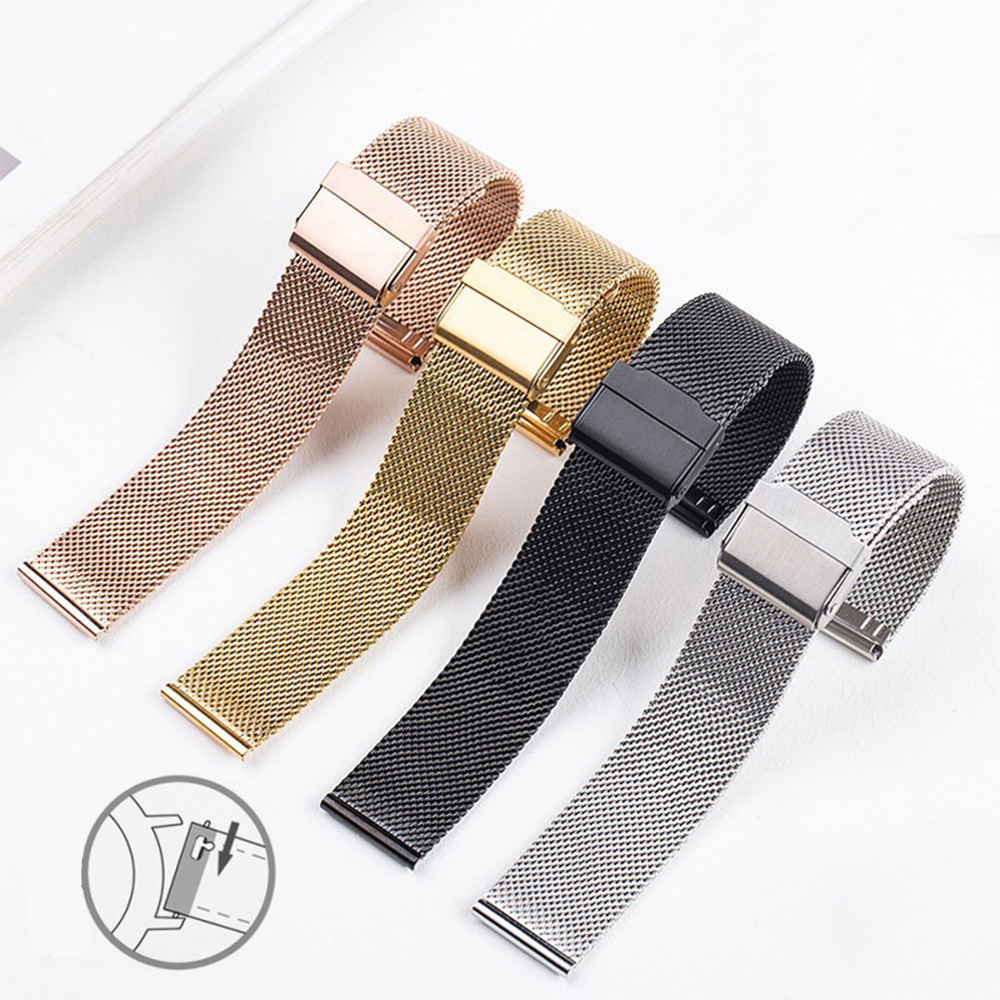 Quick Release Mesh Stainless Steel Watch Strap for DW Metal Thin Universal Milanese Bracelet Smart Watch Band  with Spring Bar