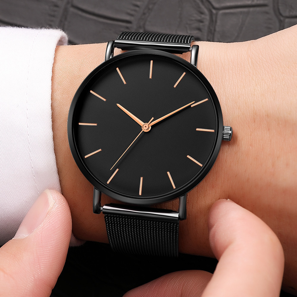 Hot Selling No Logo Simple  Wristwatch Casual  Men and Women Watch Gift Mesh Stainless Steel Band Unisex Thin Minimalist Watch