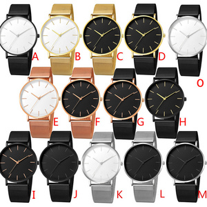 Hot Selling No Logo Simple  Wristwatch Casual  Men and Women Watch Gift Mesh Stainless Steel Band Unisex Thin Minimalist Watch