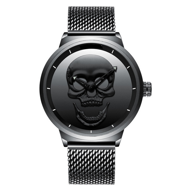 Aishy Waterproof Skull Men's Watch Stainless Steel and Leather Belt Head Ghost Head Wristwatch Cool Skeleton Big Watch For male