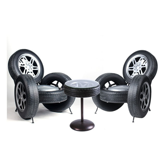 Hot sale coffee western restaurant round table and chair combination custom Retro iron table chair bar stool creative tire sofa