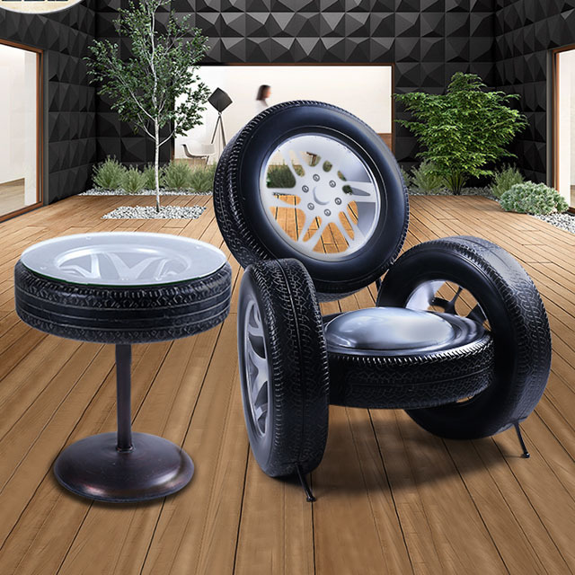 Hot sale coffee western restaurant round table and chair combination custom Retro iron table chair bar stool creative tire sofa