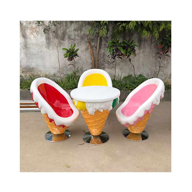 Hot Sale Modern Artificial fiberglass ice cream chairs and tables sculpture for indoor decoration