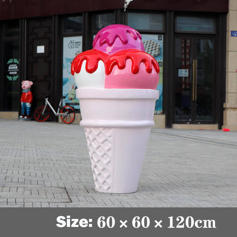 Wholesale manufactory custom Giant Fiberglass Ice Cream Cone Props Sculpture for shop decoration