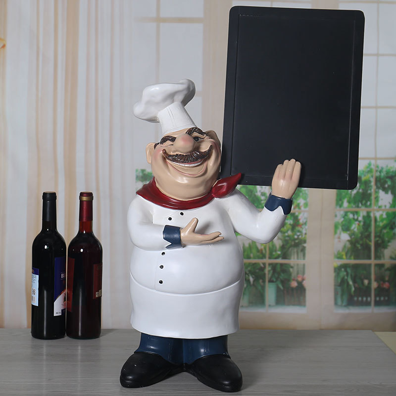 Custom word welcome chef Restaurant Decoration Resin Cook Sculpture Fiberglass Fat Pizza Chef Man Figurine Statue