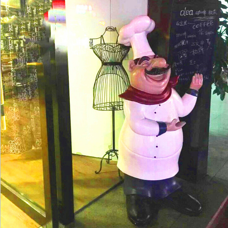 Custom word welcome chef Restaurant Decoration Resin Cook Sculpture Fiberglass Fat Pizza Chef Man Figurine Statue