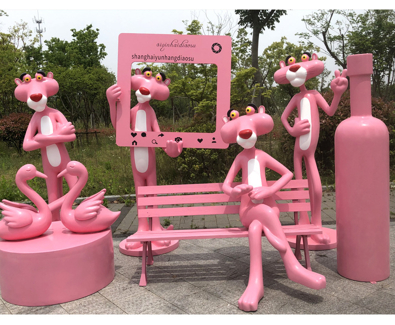 High quality custom life size Pink Panther Sculpture Decoration Pink Panther Sculpture Pink Panther Fiberglass Sculpture