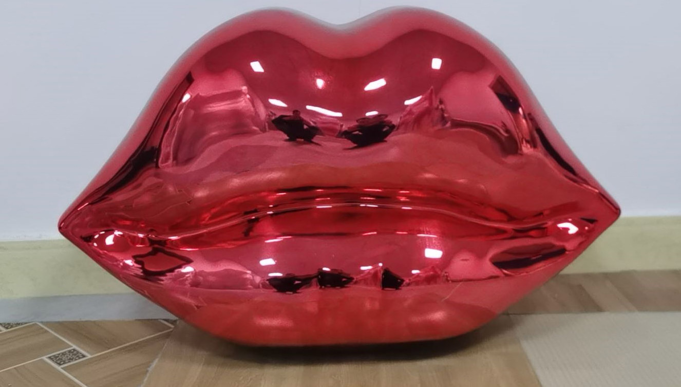 PoP customize electroplating diy home decor Red Lipstick sculpture Lipstick Red Lips Statues Red Lips Sculpture