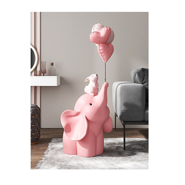 Wholesale Fiberglass cartoon pink elephant ornaments indoor home decor living room home decor Collectible cartoon Sculpture