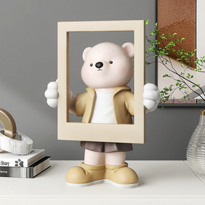 Wholesale Photo frame decoration fiberglass bear sculptures home accessories Custom Cartoon bear statue landing decoration