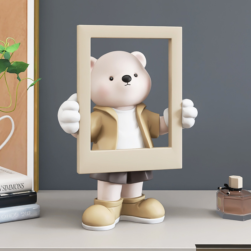 Wholesale Photo frame decoration fiberglass bear sculptures home accessories Custom Cartoon bear statue landing decoration