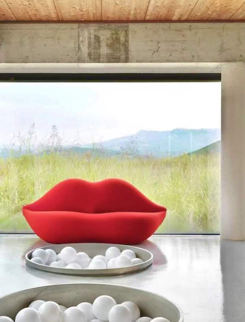 Wholesale home decor Fashion Lips Velvet Living Room Apartment Sofa Kiss shape Sofa Pink Red Lip Shaped Couch Sofa